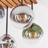 Boho-Style Kugelleuchte Gastor mit Holzlamellenplatte und 4 bunten Glasschirmen