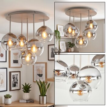 Koyoto Deckenleuchte mit Rauchglas-Kugeln, 5-flammige Glaslampe ø 45 cm