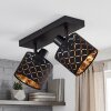Deckenspot Alsen mit gold-schwarzen Schirmen im Schlitzmuster, dreh- und schwenkbare Köpfe