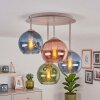 Kugelleuchte Koyoto mit 4 bunten Glasschirmen in Blau, Grün und Kupferfarben, ø 15 cm