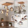 Boho Holz-Kugel-Deckenleuchte Gastor mit fünf klaren und rauchfarbenen Glasschirmen ø 15 cm