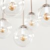 Cluster-Deckenleuchte Gastor mit Holzlamellen-Abdeckung und 5 klaren Glasschirmen