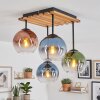 Koyoto Deckenleuchte mit bunten Glasschirm-Kugeln, Tannenholz, 4-flammig