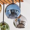 Kugel-Deckenleuchte Koyoto mit 4 bunten Glasschirmen, Holzlamellen-Abdeckung