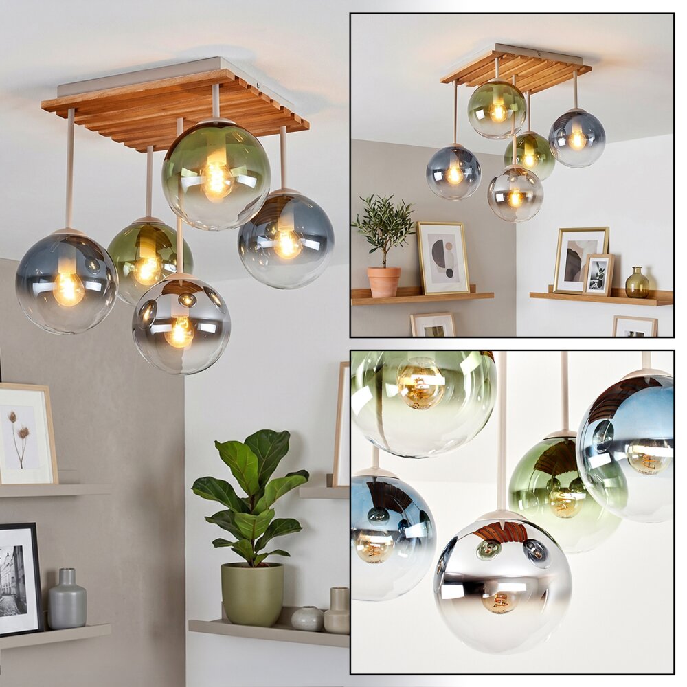 Boho Style Kugel-Deckenleuchte Gastor mit 5 bunten Glasschirmen ø 15 cm Weiß H9125495