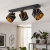 Moderne Deckenspot Alsen mit 3 schwarz-goldenen Stoffschirmen, dreh- und schwenkbar