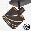 Moderne Deckenspot Alsen mit 3 schwarz-goldenen Stoffschirmen, dreh- und schwenkbar