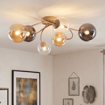 Chehalis Deckenleuchte mit Glaskugeln, 6-flammige Sputnik Deckenlampe, Ø 58 cm