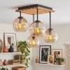 Koyoto Deckenleuchte Holz Glas mit Tannenholz-Lamellen, Riffelglas, 4-flammig