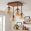 Koyoto Deckenleuchte Holz Glas mit Tannenholz-Lamellen, Riffelglas, 4-flammig