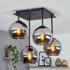 Koyoto Deckenleuchte Rauchglas 4-flammig mit Glas-Kugelschirmen in Chrom, E14