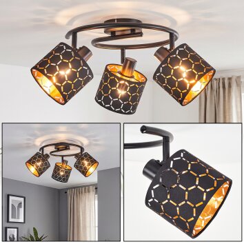 Alsen Vintage 3-flammige Deckenleuchte mit gold-schwarzen Metall-Stoffschirmen