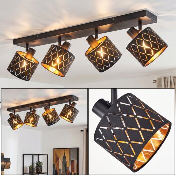 Alsen Deckenspot 4-flammig mit schwenkbaren Köpfen, Schirm Gold-Schwarz
