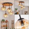 Koyoto Deckenleuchte Holz Glas, 4-flammig mit bernsteinfarbenem Riffelglas
