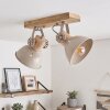 Deckenleuchte Orny mit Holzbalken im Boho Style, dreh- und schwenkbare Leuchtenköpfe