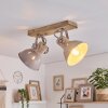 Deckenleuchte Orny mit Holzbalken im Boho Style, dreh- und schwenkbare Leuchtenköpfe