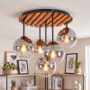 Boho-Cluster-Deckenleuchte Gastor mit Holzlamellenplatte und 5 klaren Glasschirmen