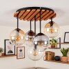 Boho Cluster-Deckenleuchte Gastor mit klaren Schirmen, Naturfarben-Lamellenplatte