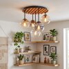 Boho Cluster-Deckenleuchte Gastor mit klaren Schirmen, Naturfarben-Lamellenplatte