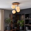 Cluster-Deckenleuchte Gastor mit 4 weißen Glaskugeln und Boho-Holzlamellen