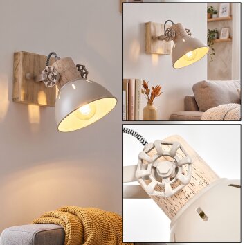 Naturfarbener Boho Style Wandstrahler Orny mit Zahnradverstellung, für die Couch