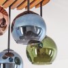 Boho-Cluster-Deckenleuchte Koyoto mit bunten Glasschirmen in Blau, Grün und Kupferfarben