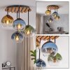 Boho Kugel-Deckenleuchte Koyoto mit 4 Glasschirmen und Holzlamellenplatte