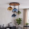 Boho Kugel-Deckenleuchte Koyoto mit 4 Glasschirmen und Holzlamellenplatte