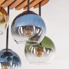 Boho Kugel-Deckenleuchte Koyoto mit 4 Glasschirmen und Holzlamellenplatte