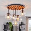 Cluster-Deckenleuchte Koyoto mit 5 klaren Riffelglas-Kugeln, Holzlamellenplatte
