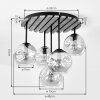 Cluster-Deckenleuchte Ripoll mit 5 weißen Glasschirmen an Holzlamellenplatte im Boho Style