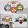 Cluster-Deckenleuchte Koyoto mit drei bunten Glasschirmen im Retro-Stil