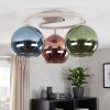 Cluster-Deckenleuchte Koyoto mit drei bunten Glasschirmen im Retro-Stil