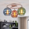 Cluster-Deckenleuchte Koyoto mit drei bunten Glasschirmen im Retro-Stil