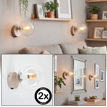 Moderne Kugel-Wandleuchte Gastor im 2er-Set mit klarem Glasschirm und E14