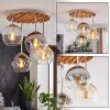 Cluster-Deckenleuchte Koyoto mit Holzlamellenplatte und klaren Glasschirmen
