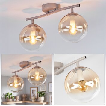 Moderne Kugel-Deckenleuchte Gastor, geschwungene Stange, Glasschirme, 2-flammig