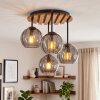 Boho Style Kugel-Deckenleuchte Koyoto mit Holzlamellen-Abdeckung und Rauchglasschirmen