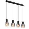 NOWA Jack längliche Pendelleuchte für Esstisch, 4-flammig, klar-rauchfarbene Glasschirme, Länge 74 cm