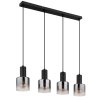NOWA Jack längliche Pendelleuchte für Esstisch, 4-flammig, klar-rauchfarbene Glasschirme, Länge 74 cm