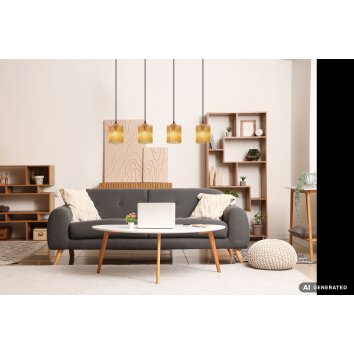 NOWA Leeds goldene Metall-Pendelleuchte mit bernsteinfarbenem Schirm, 4-flammig E14