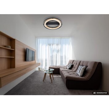 NOWA Rilas LED Deckenleuchte mit naturfarbenem Bambusschirm Ø 46 cm modern dimmbar