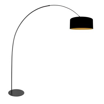 Steinhauer Curve Bogenstehlampe dimmbar mit Schalter, gold-schwarzer Stoffschirm