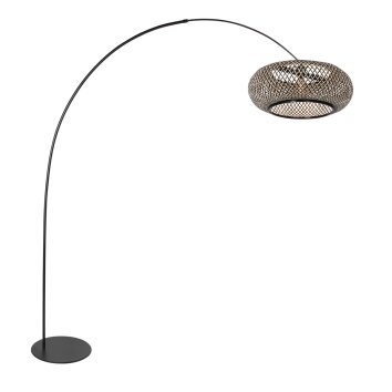 Steinhauer Curve Bogenstehlampe mit braun-schwarzem Holzschirm, E27 und Schalter