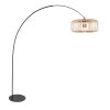 Steinhauer Curve Bogenlampe dimmbar mit braunem Holzschirm und Schalter für Wohnzimmer
