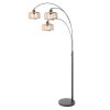 Steinhauer Sparkled Light Bogenstehlampe mit braunen Holzschirmen, 3-flammig, E27 dimmbar
