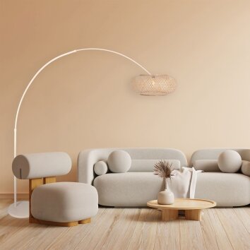 Steinhauer Sparkled Light naturfarbene Bambus-Stehlampe dimmbar, 240 cm hoch