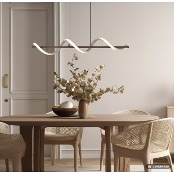 Globo Spiro braune LED-Esstisch-Hängeleuchte, geschwungene Lichtlinie, 80 cm, 3000 K, 2510 lm, 20 W