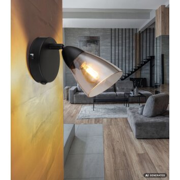 Globo Paula moderne Wandleuchte mit Schalter, E14, extern dimmbar, Rauchglasschirm