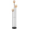 Globo Daren 3-flammige Stehlampe mit bernsteinfarbenen Glasschirmen und Travertin-Details, Messing